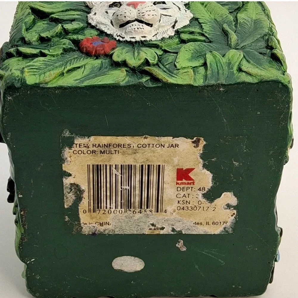 Vtg Kmart Jungle Rainforest Animals Jar/Planter/Bathroom Collection Green Leaves